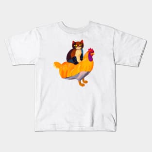 Tuxedo Cat on a Chicken T-Shirt Kids T-Shirt